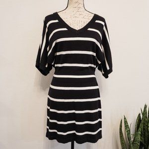 Express Black and White Striped v-Neck Sweater Dress - Size M